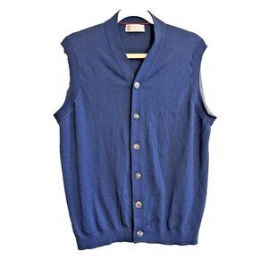 Brunello Cucinelli Men's Dark Blue 100% Cashmere V-Neck Vest Sleeveless Size L